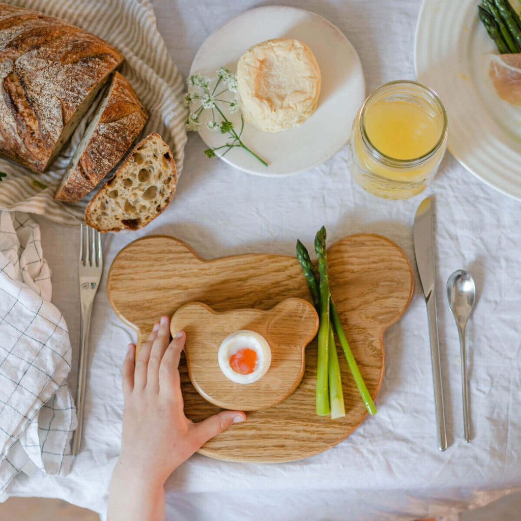 children's wooden egg cups and kid's breakfast sets at blue brontide uk