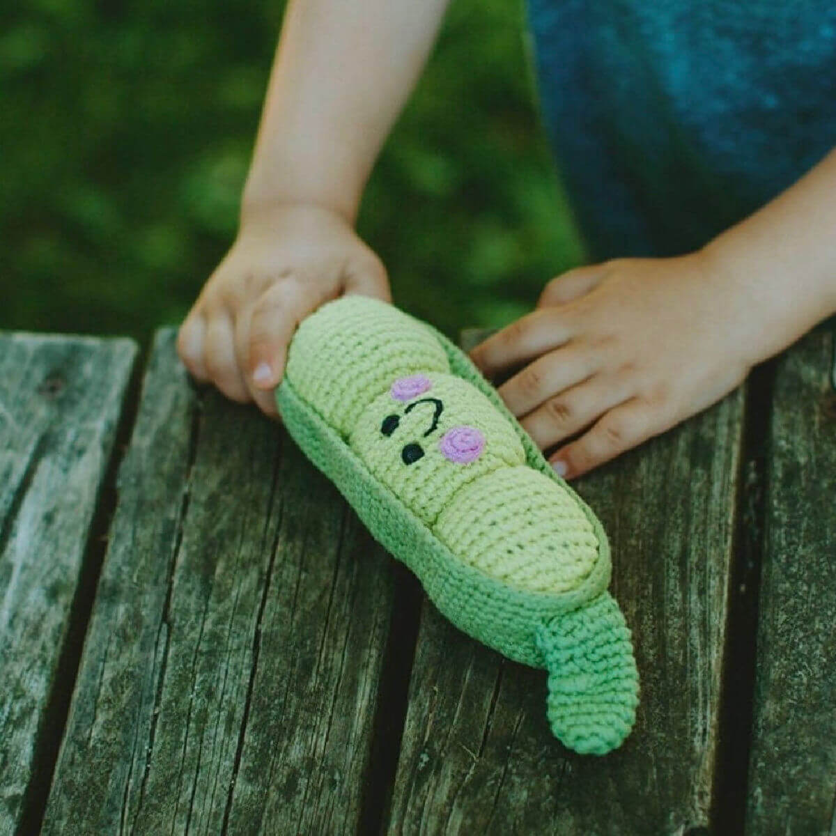 crochet baby rattle in peas in a pod design fair-trade by Pebblechild