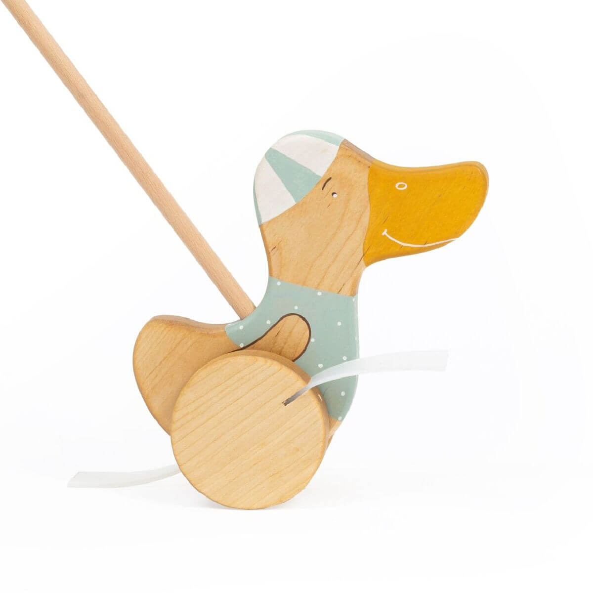 friendly toys wooden push along toy duck in green