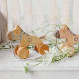 friendly toys handmade wooden pull along toy horse in blue