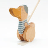 friendly toys wooden push along toy duck in blue