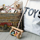friendly toys wooden push along lawn mower toy