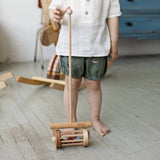 friendly toys push along wooden toy lawn mower