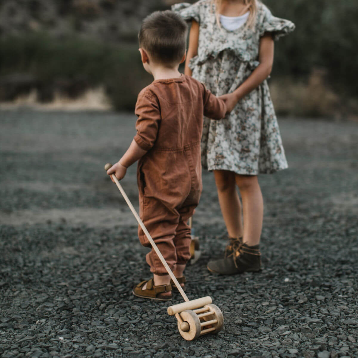 friendly toys push along wooden toy lawn mower