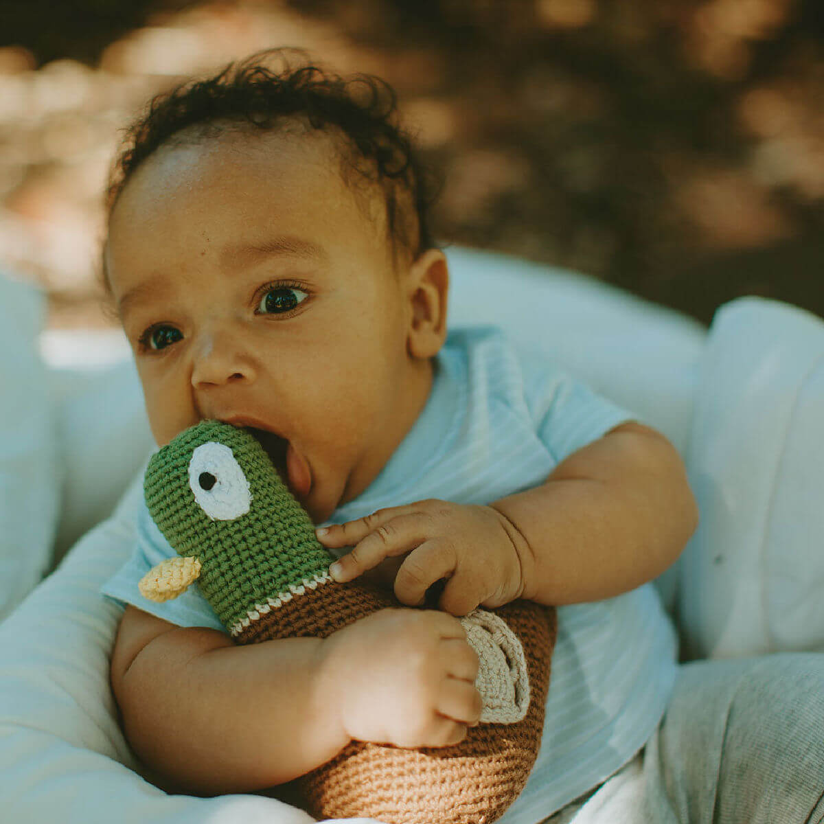 pebblechild fairtrade crochet mallard duck rattle