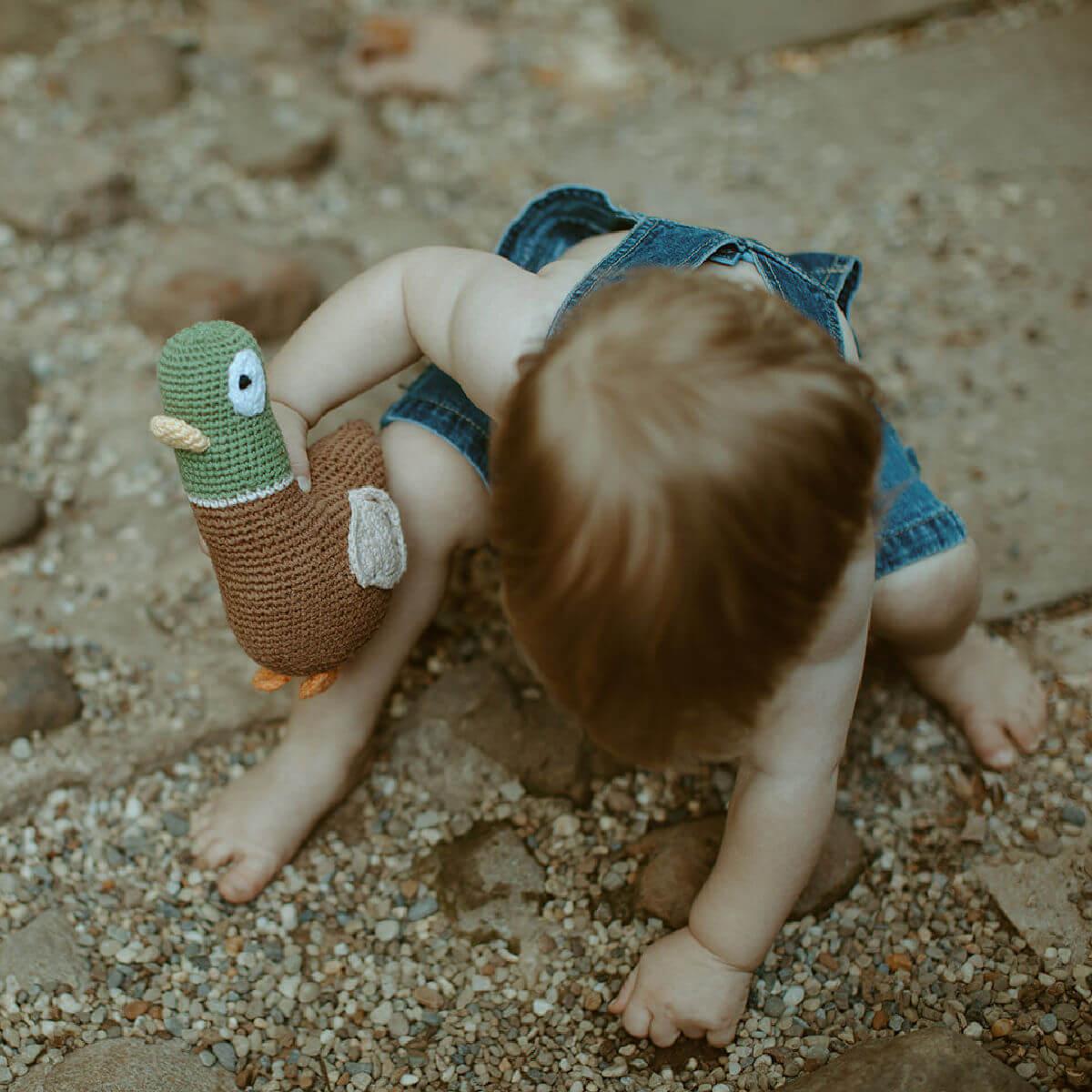 pebblechild fairtrade crochet mallard duck rattle