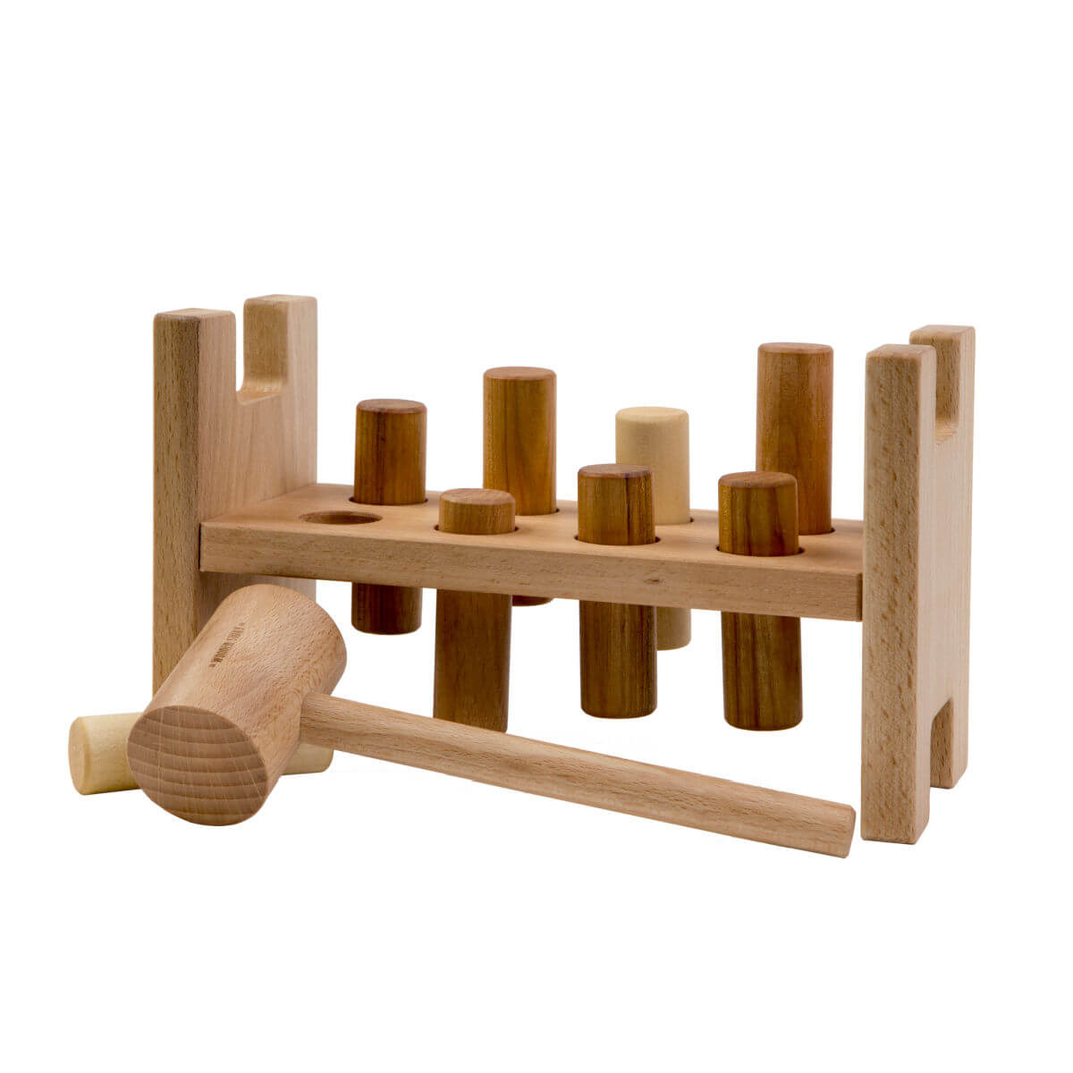 pound a peg Montessori wooden toy by wooden story