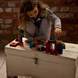 wooden building blocks in sack 100 pieces in rainbow colours by wooden story