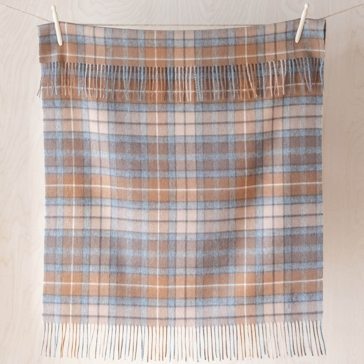 The tartan blanket co lambswool baby blanket in buchanan natural tartan