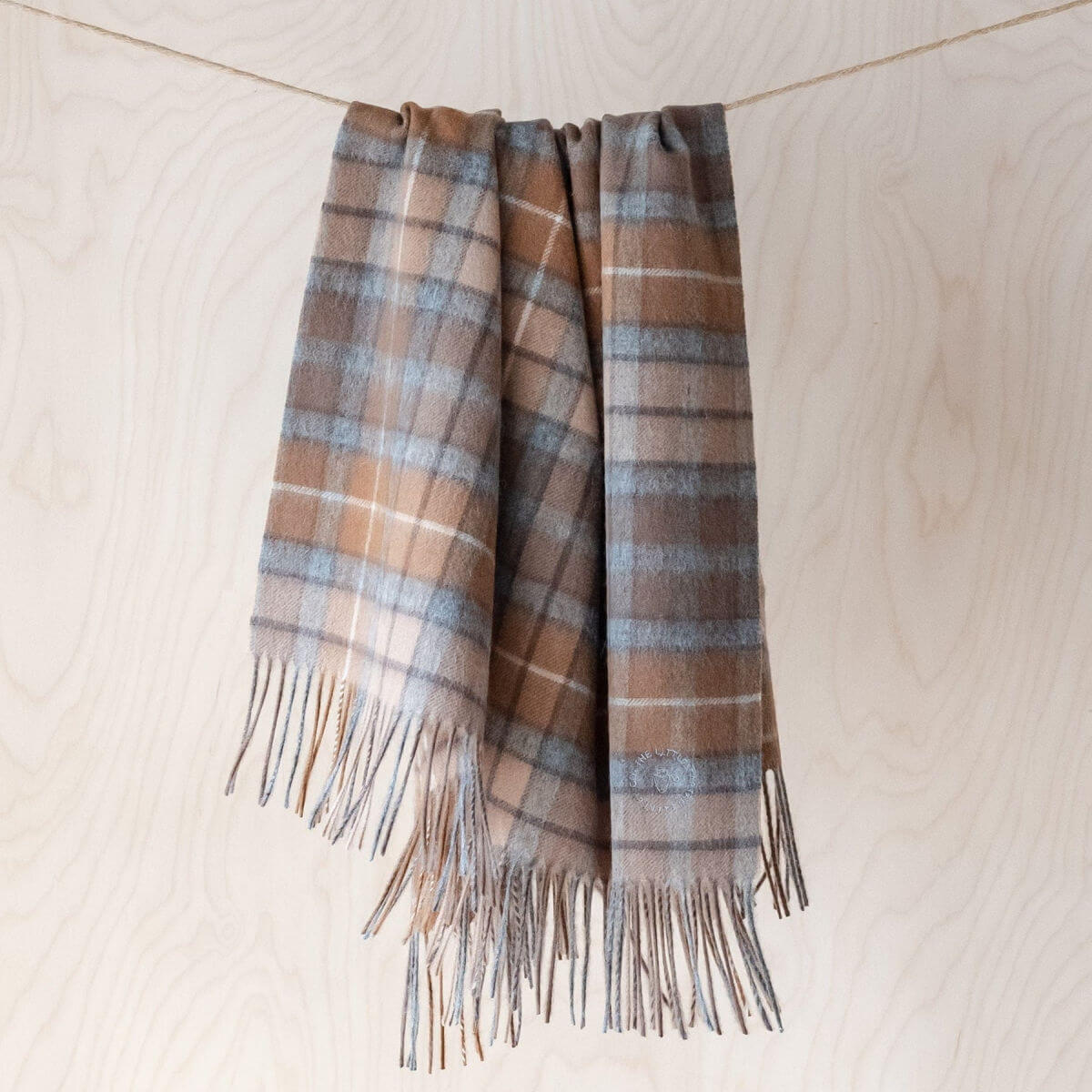 The tartan blanket co lambswool baby blanket in buchanan natural tartan