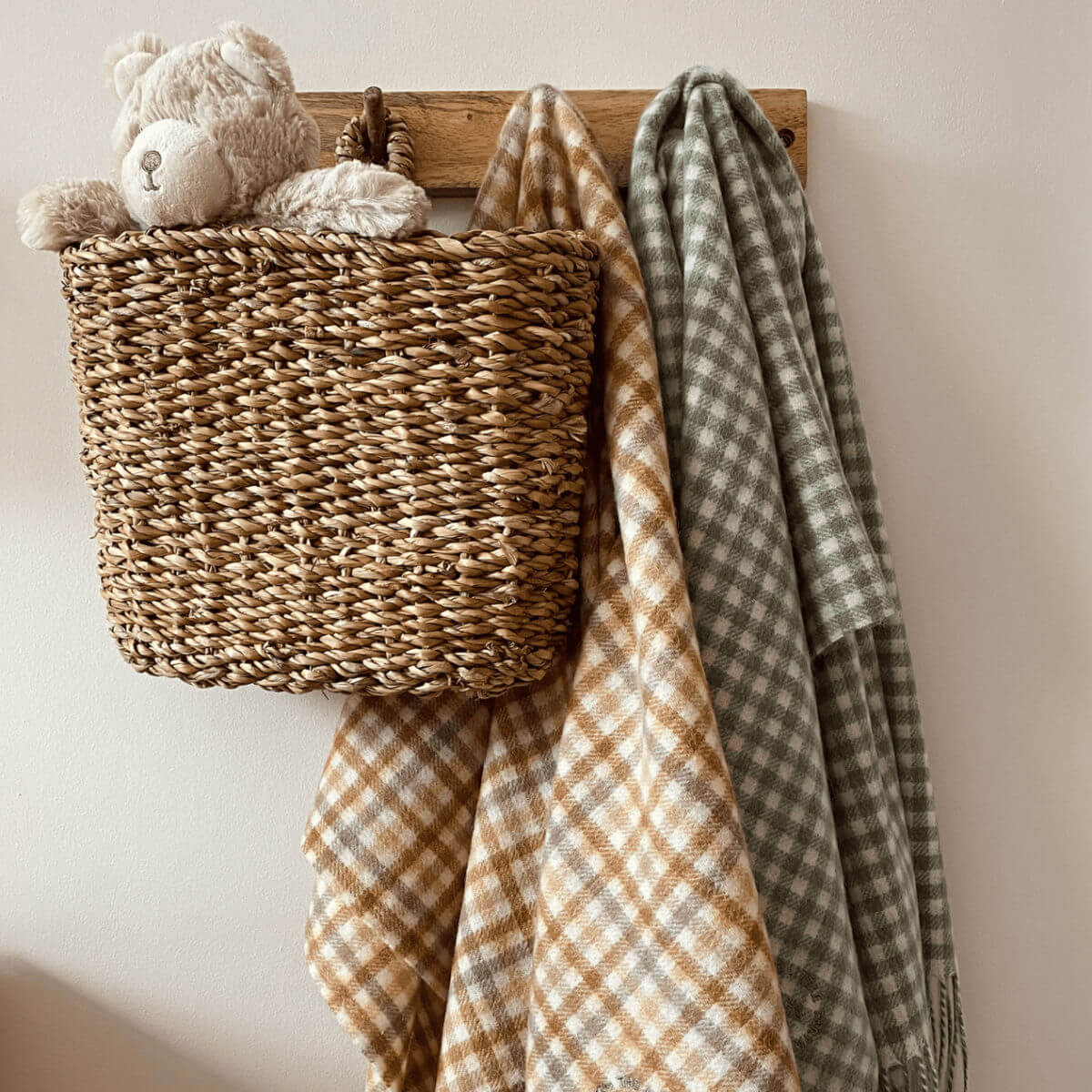The tartan blanket company super soft lambswool baby blanket in nursery sage gingham