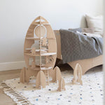 wooden rocket toy play set with astronauts space themed toys by Lovelties