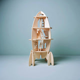 wooden rocket toy play set with astronauts space themed toys by Lovelties