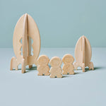 wooden rocket toy play set with astronauts space themed toys by Lovelties