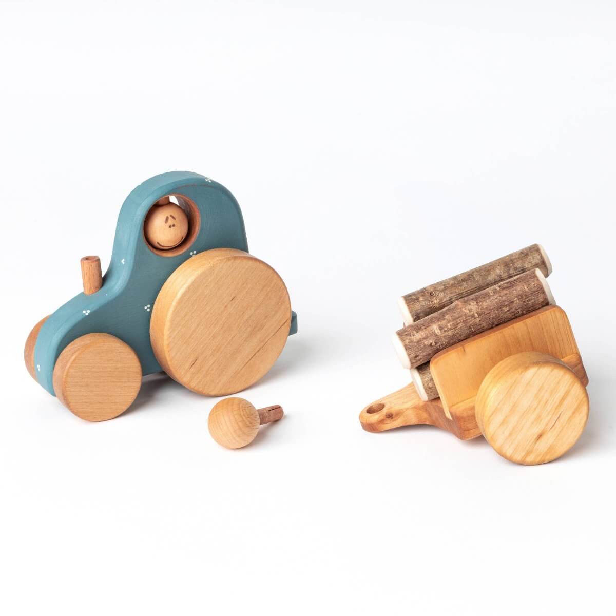 Detachable wooden trailer handcrafted from natural wood – heirloom toy