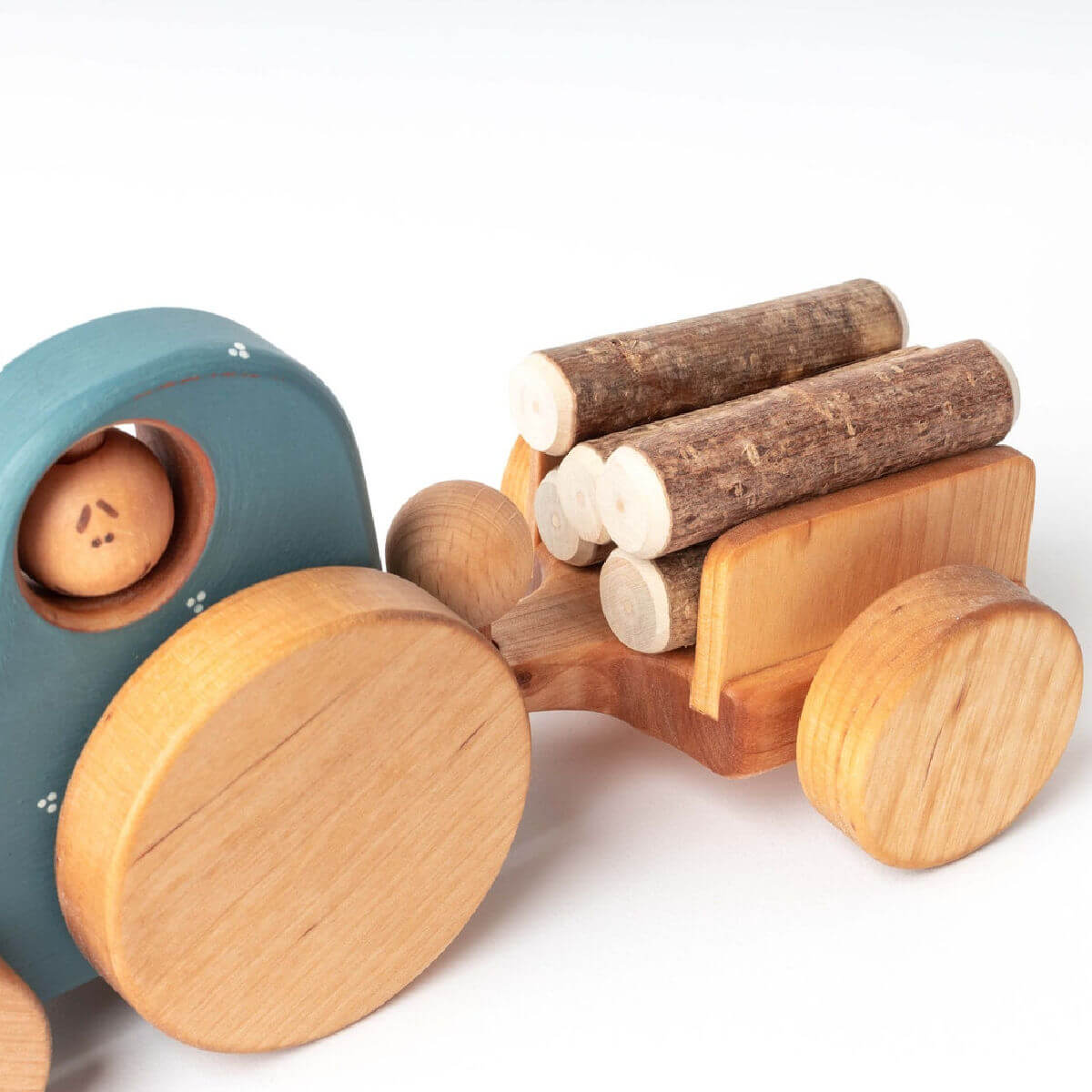 Close-up of non-toxic finish on handcrafted sustainable wooden toy