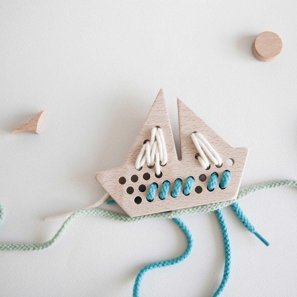 Natural Wooden  Lacing  Threading Toy - Boat 