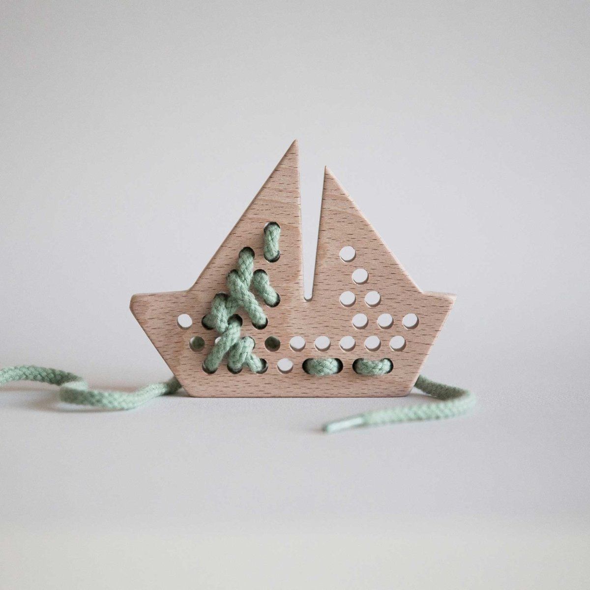Natural Wooden Lacing Threading Toy - Boat