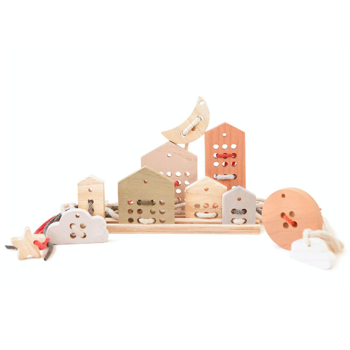 Babai wooden lacing threading toy set