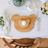wooden children's breakfast set oak
toast board and egg cup set in bear design by blue brontide uk