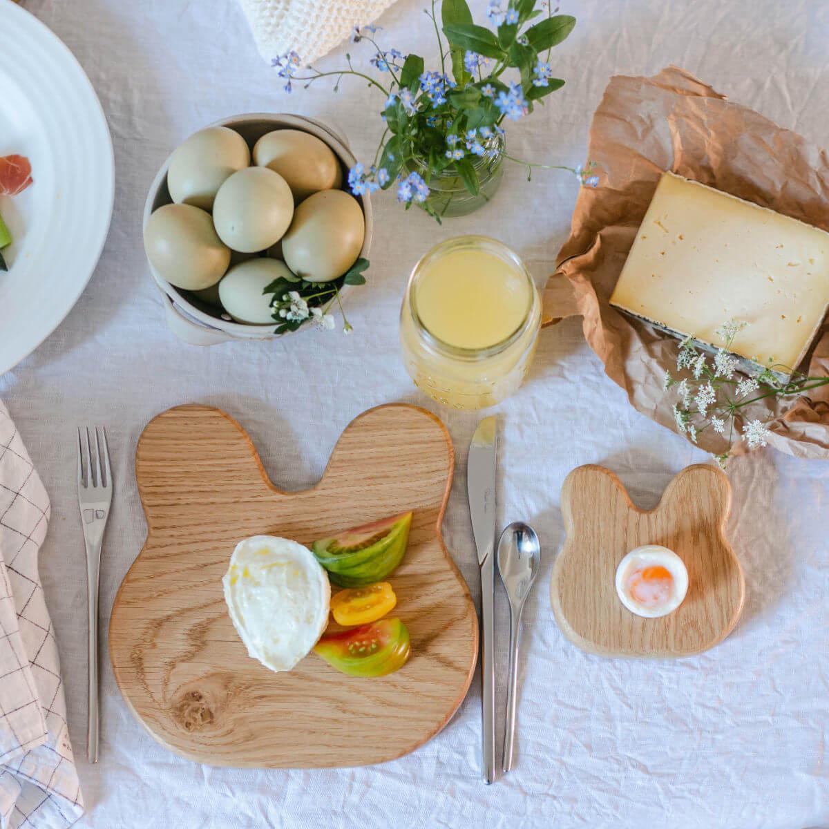 children's breakfast sets - wooden egg cup and toast board in bunny at blue brontide UK 