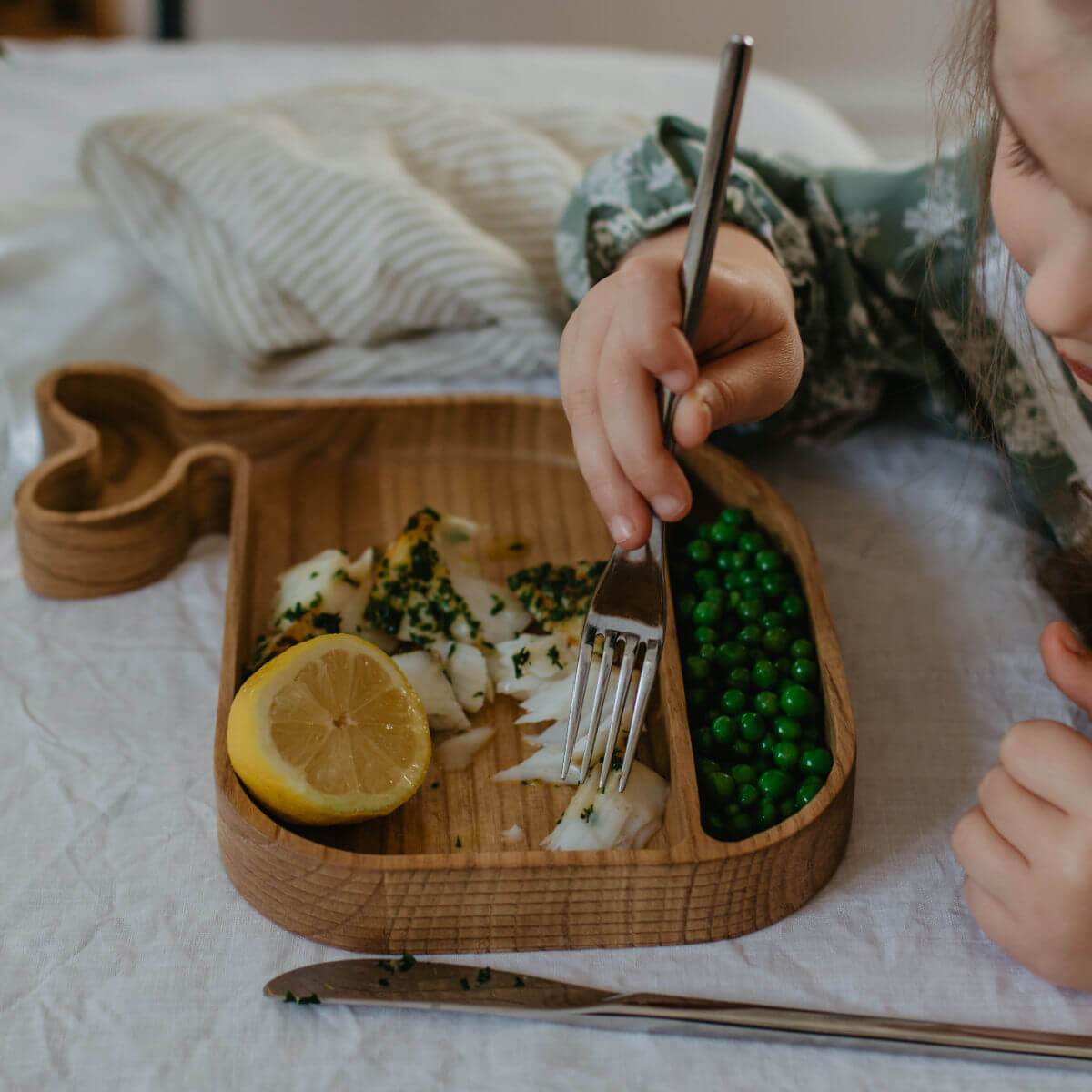 children's eco wooden whale plate by blue brontide UK