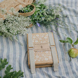 wooden flower press with straps in delicate daisy, flower pressing at blue brontide uk