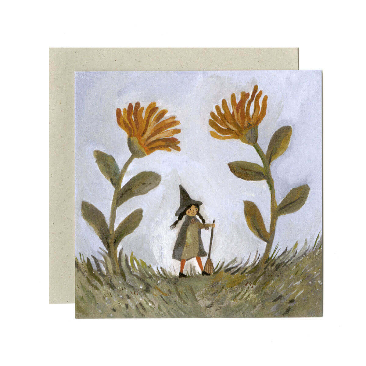 Gemma Koomen illustrated greeting card in garden witch design UK October birthday cards