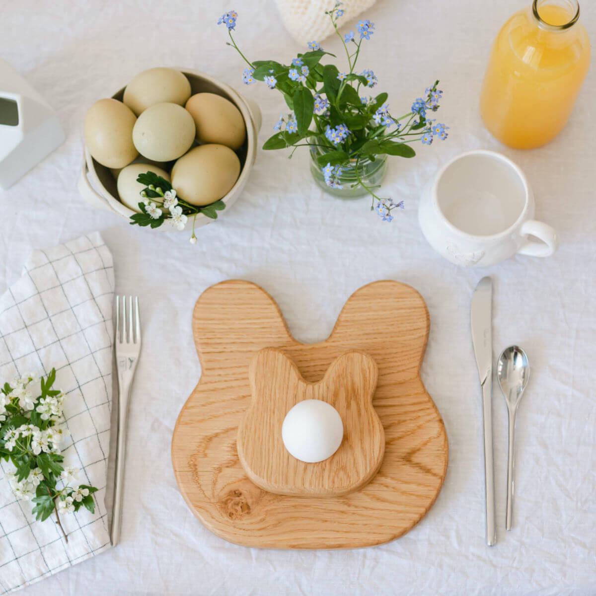 children's breakfast sets - wooden egg cup and toast board in bunny at blue brontide UK