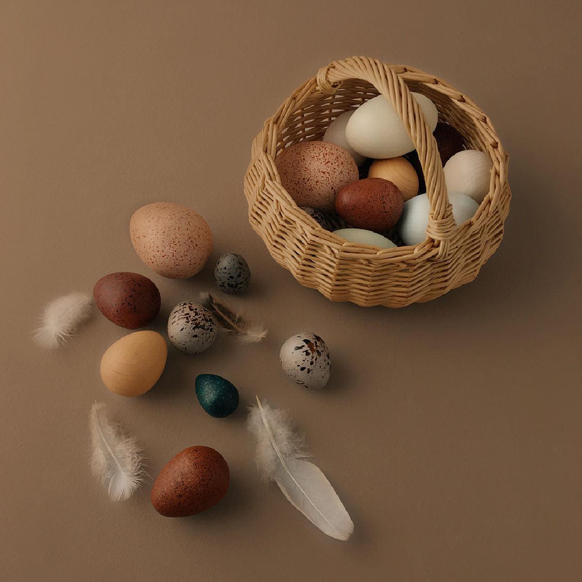 moon picnic a dozen bird eggs in a basket educational wooden toy at blue brontide UK