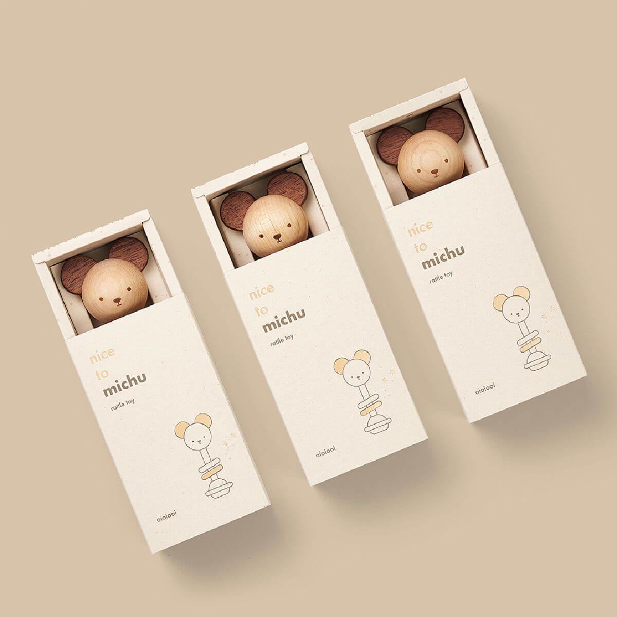 oioiooi nice to michu rattle a wooden baby rattle in a bear design at blue brontide uk