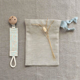 organic dummy clip | pacifier clip in sustainable fabrics at blue brontide UK