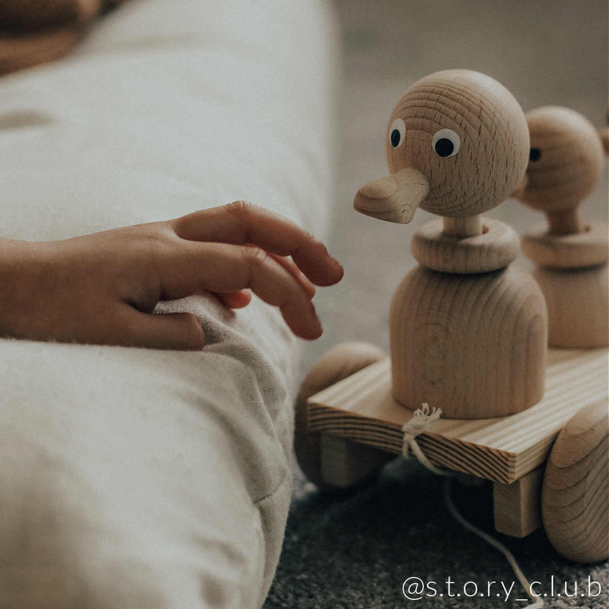 wooden toy pull along duck blue brontide