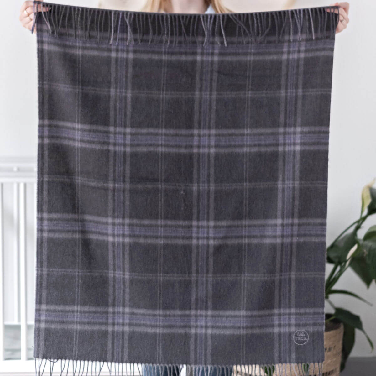 The Tartan Blanket Company Super Soft Lambswool Tartan Baby Blanket in persevere flint grey tartan at blue brontide uk