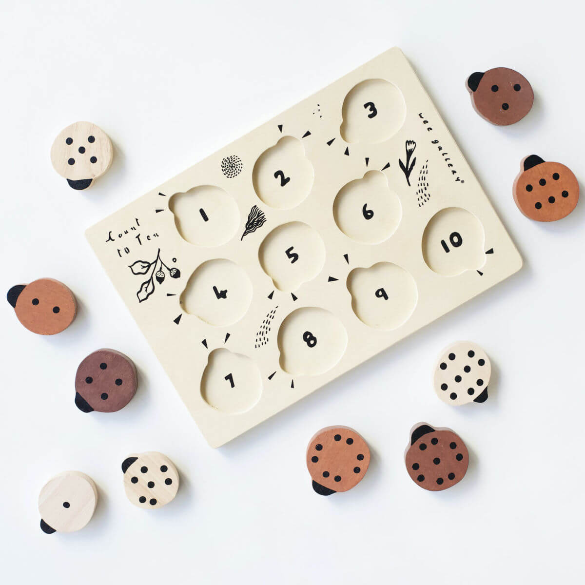 Wee Gallery wooden tray puzzle - Count to 10 Ladybirds