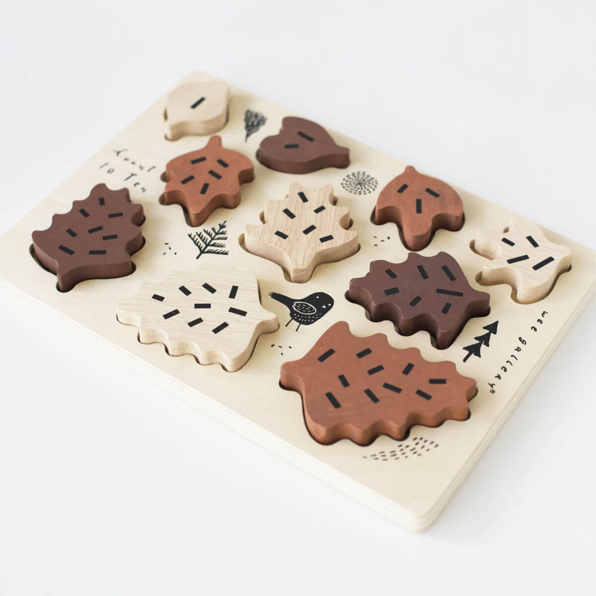 wee gallery wooden tray puzzle woodland leaves educational Montessori toys