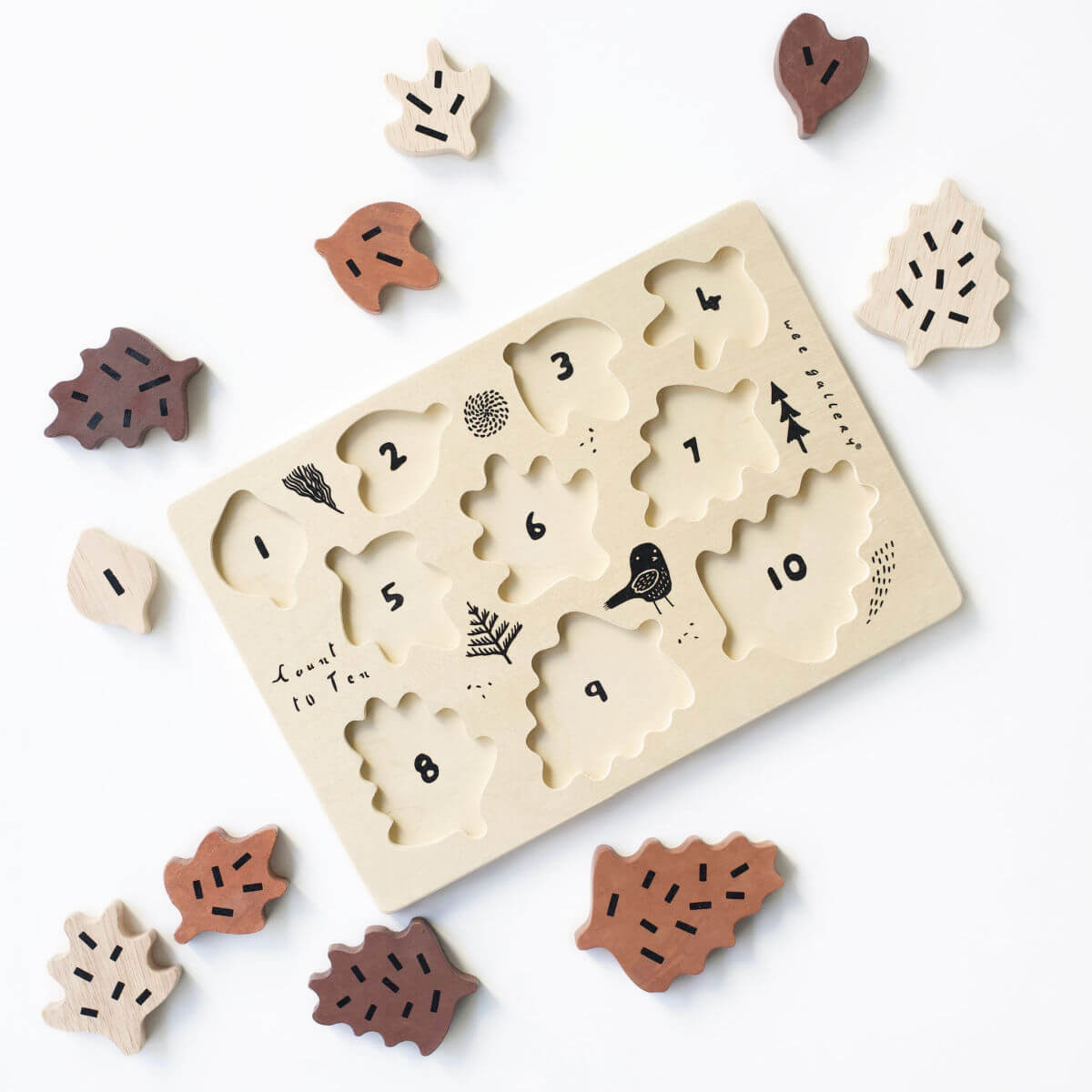 wee gallery wooden tray puzzle woodland leaves educational Montessori toys