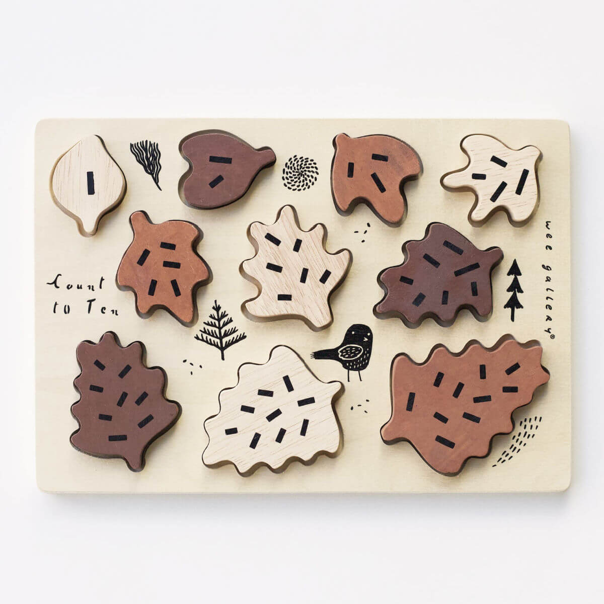 wee gallery wooden tray puzzle woodland leaves educational Montessori toys