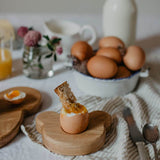 wooden children's breakfast set oak
toast board and egg cup set in bear design by blue brontide uk
