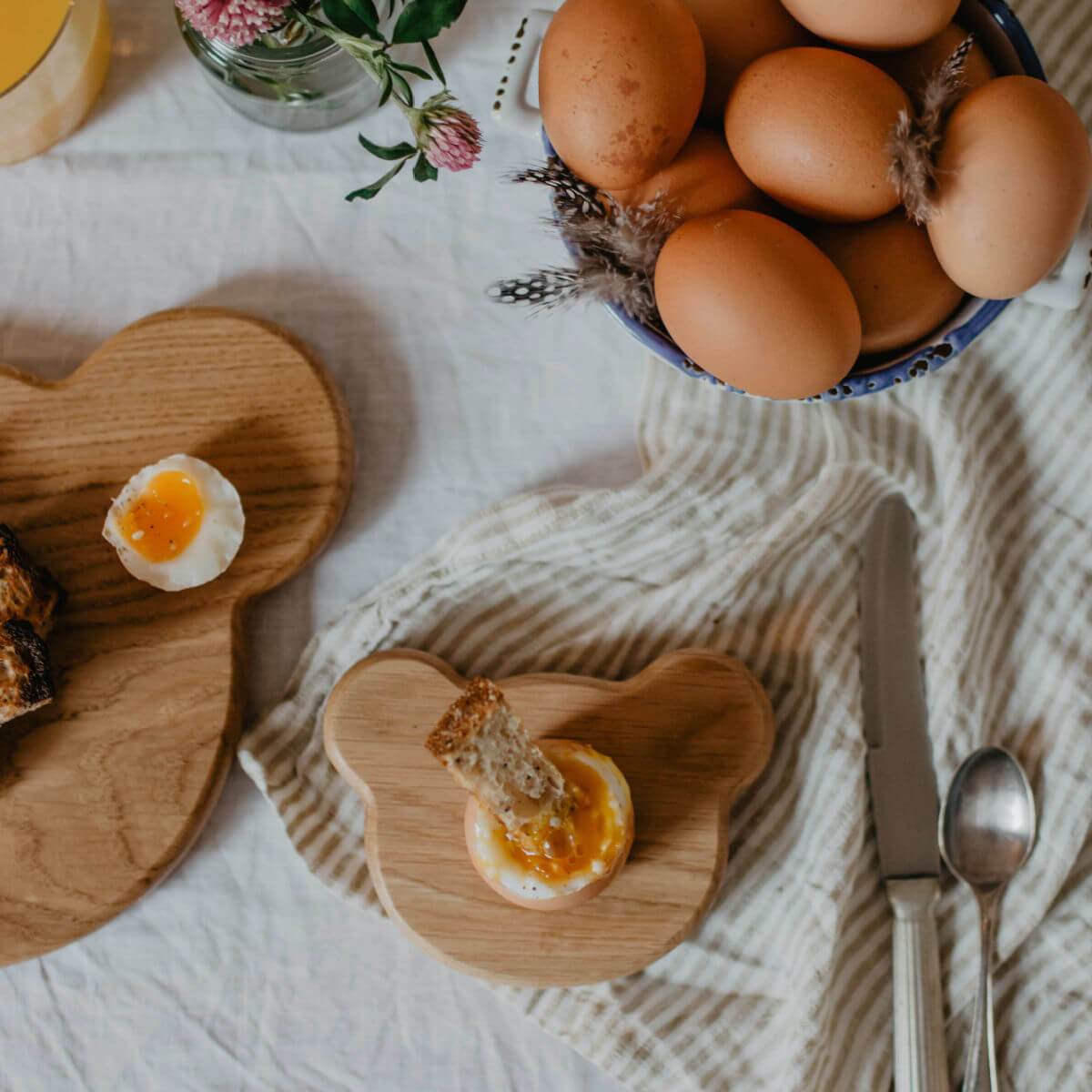 wooden children's breakfast set oak
toast board and egg cup set in bear design by blue brontide uk