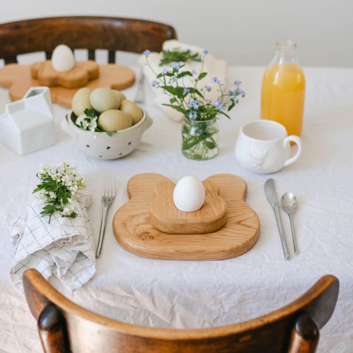 children's breakfast sets - wooden egg cup and toast board in bunny at blue brontide UK 