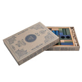 wooden building blocks in tray in cool colours by wooden story