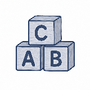 Three stacked alphabet blocks with letters A, B, and C on a plain white background.