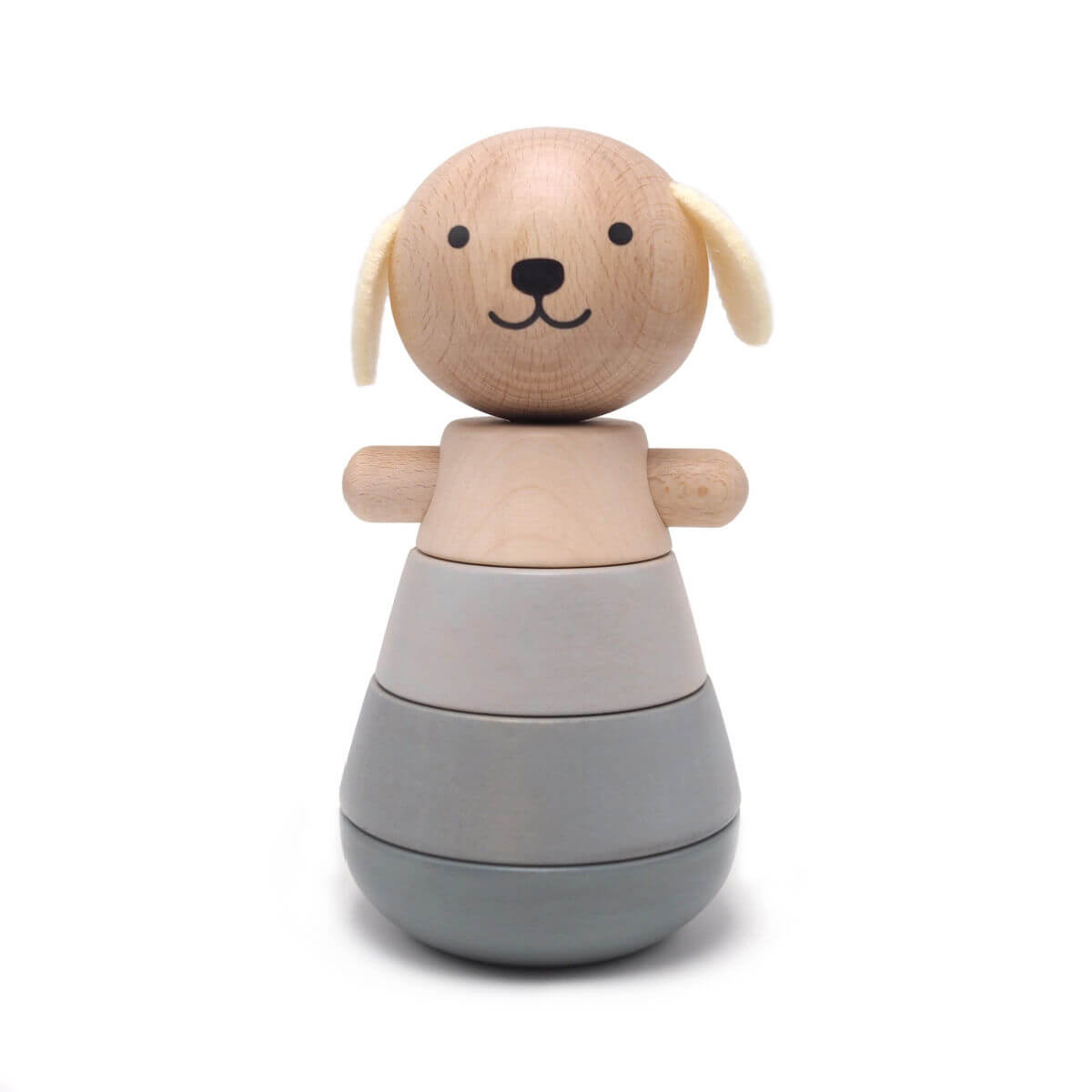 wooden stacking toy in dog design by briki vroom vroom