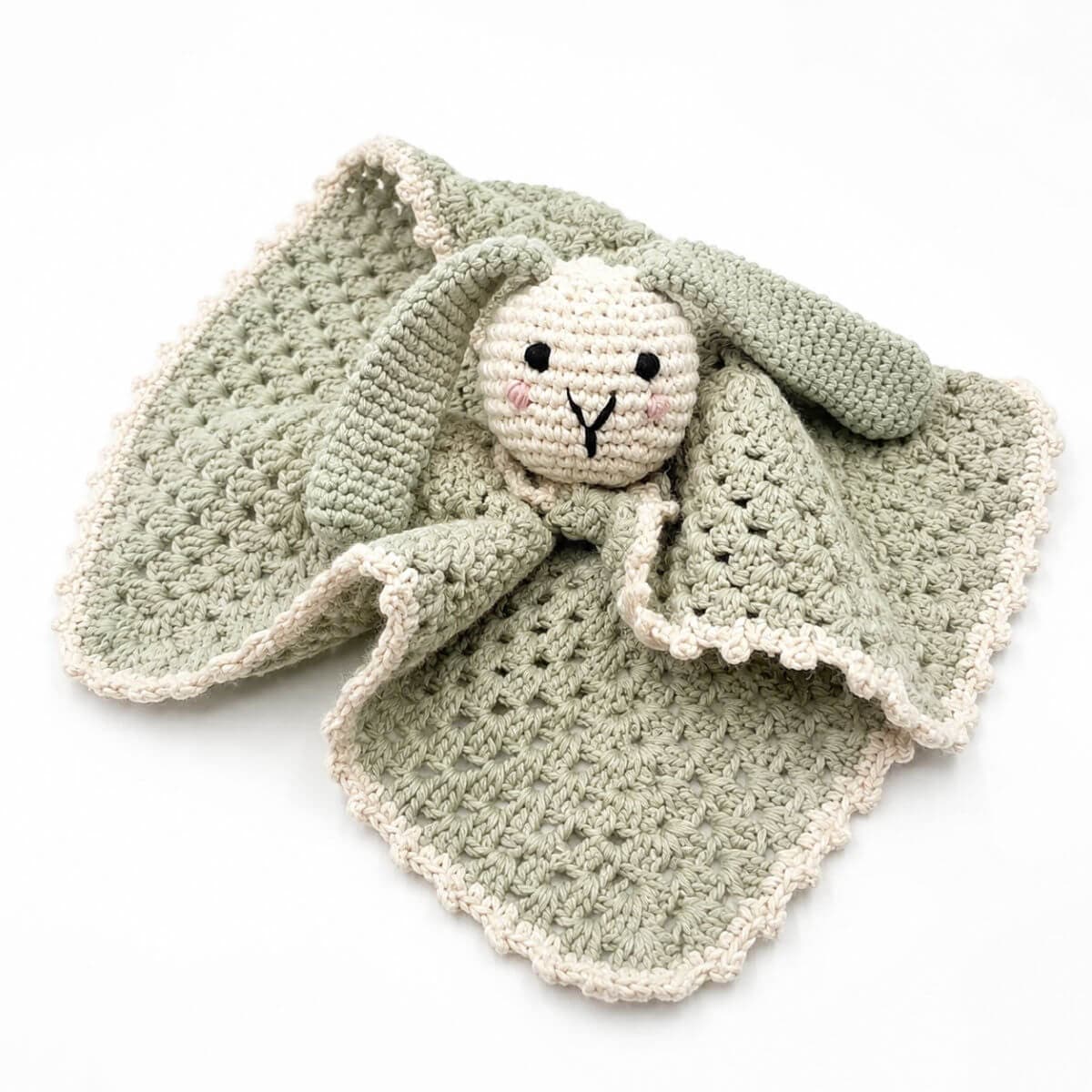 bunny lovey baby security blanket in sage green