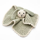 bunny lovey baby security blanket in sage green