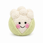 pebblechild cauiflower fairtrade crochet baby rattle in soft organic wool