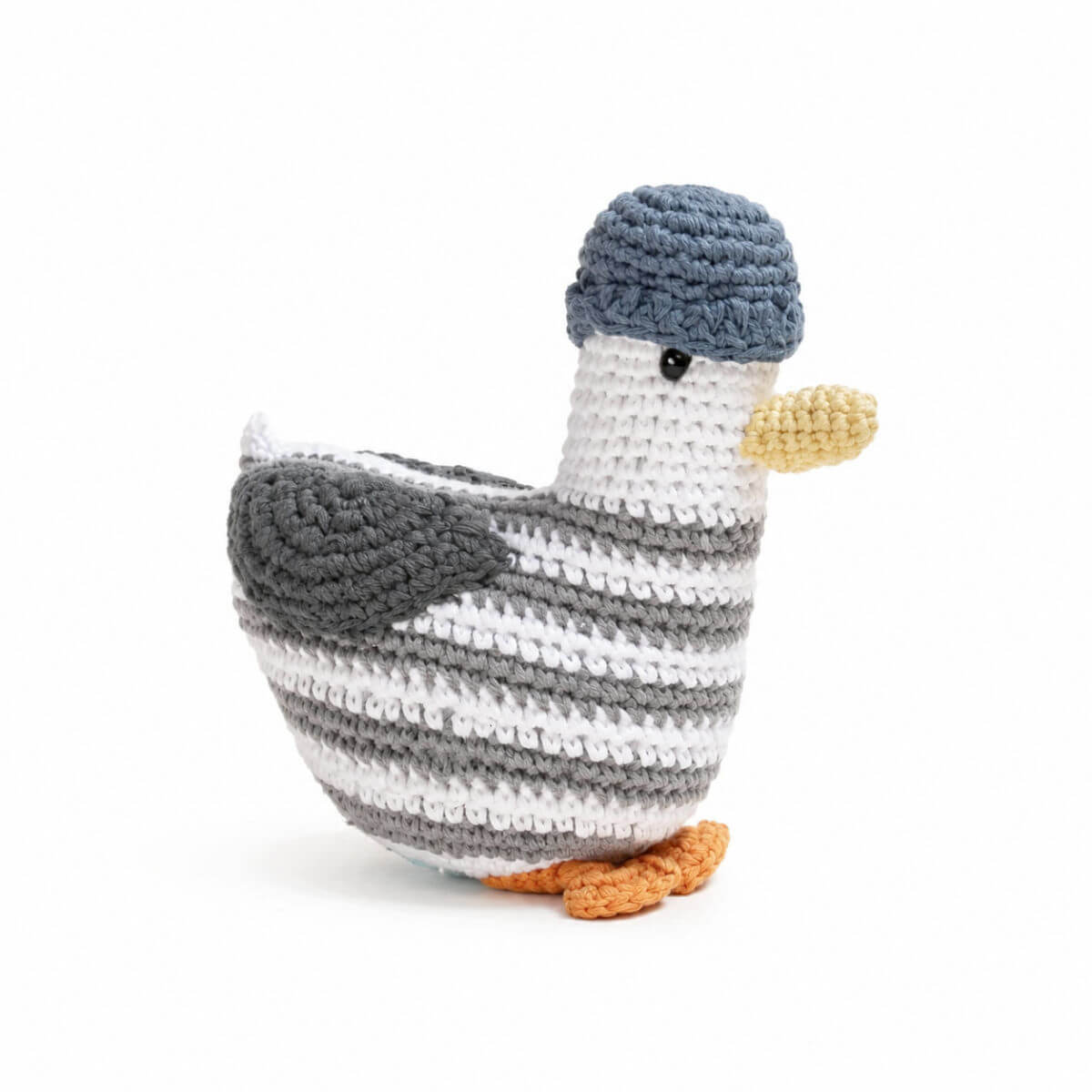 seagull crochet baby rattle in soft wool