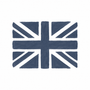 A Union Jack flag design rendered in a dark navy blue watercolor or painted texture on a plain white background.