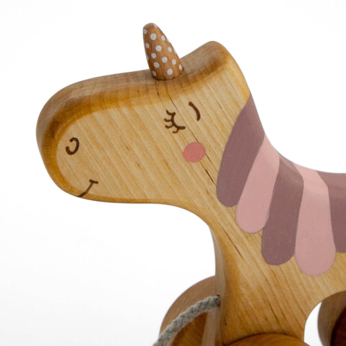 friendly toys wooden pull along toy unicorn